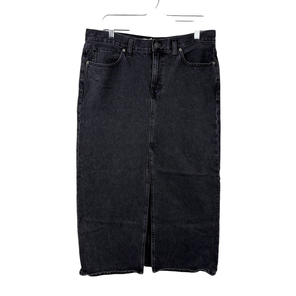 Madewell Denim Skirt Women's 29 Lunar Wash Black 90s Vibe Mid Rise Maxi Slit