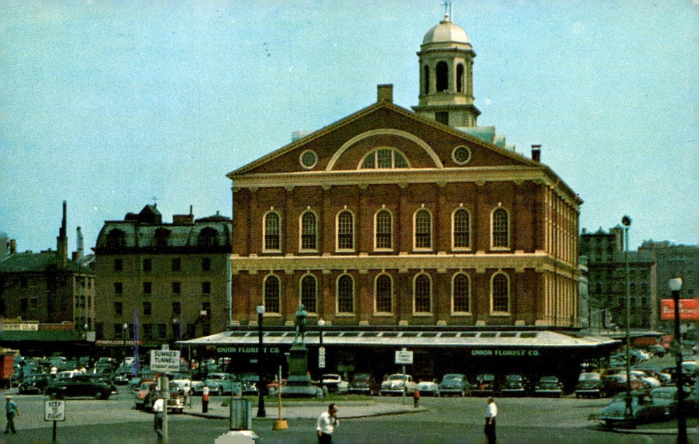 1950s Faneuil Hall Boston Massachusetts Lusterchrome Vintage Postcard