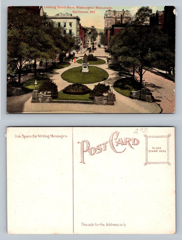 Baltimore, MD-Maryland, Washington Monument North View PC Vintage Postcard