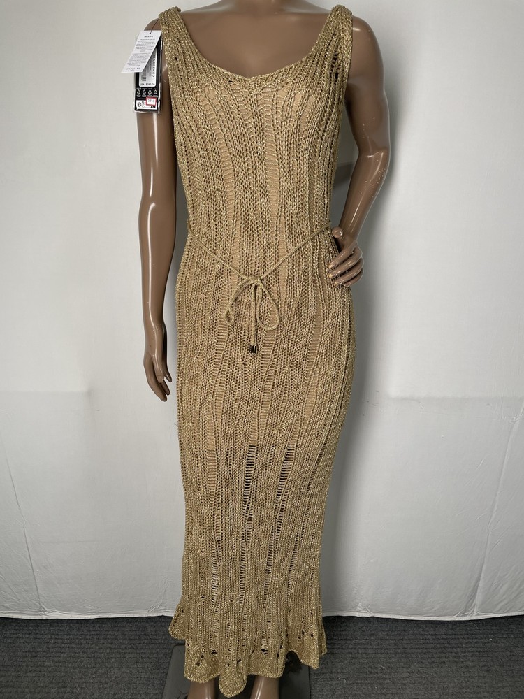 Marciano By Guess Womens Maxi Dress Gold Size 4 Lucky Lurex Net Metallic V Neck
