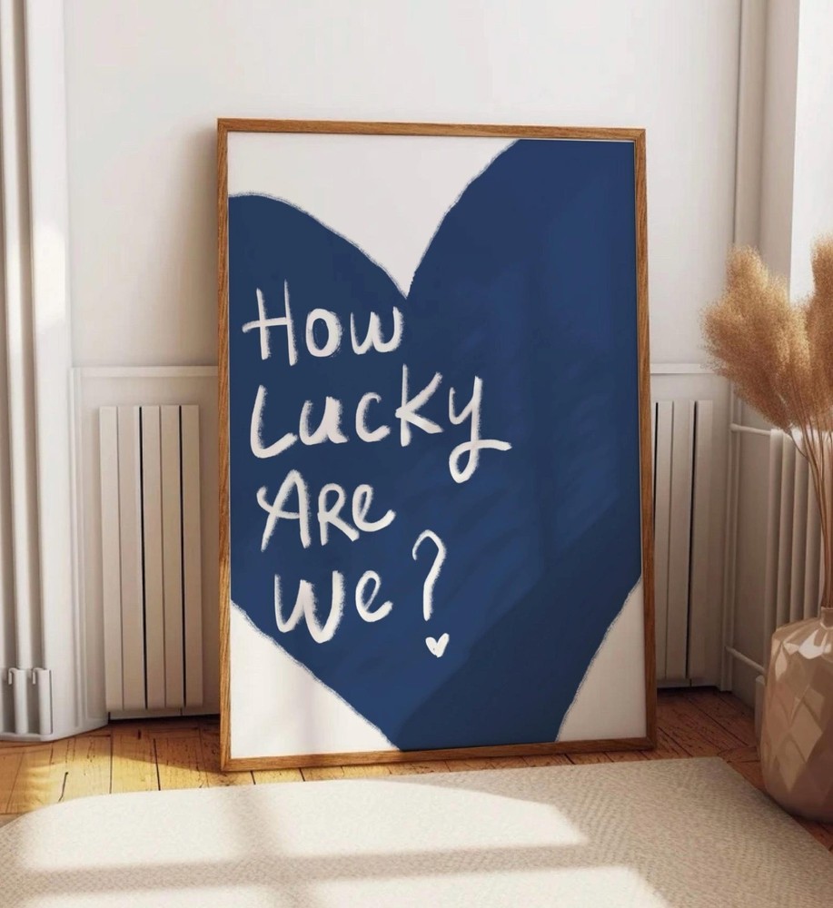 How Lucky Are We Navy Blue Preppy Quote Wall Art
