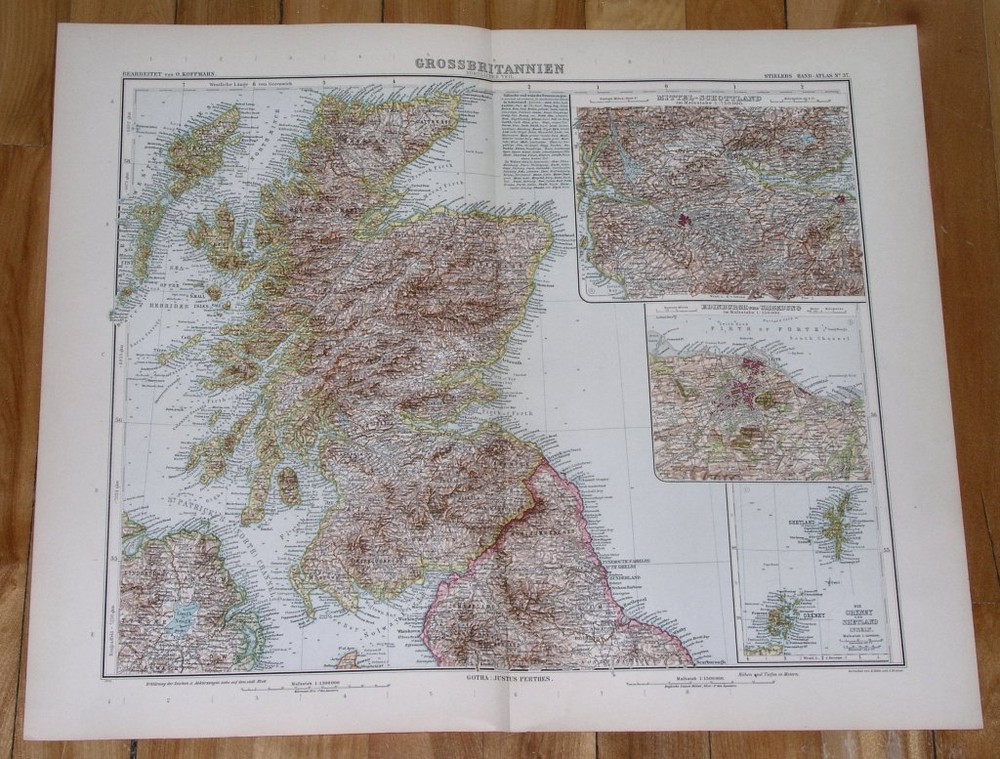 1908 Large Antique Map Of Scotland Orkneys Hebrides Highland Argyle Skye