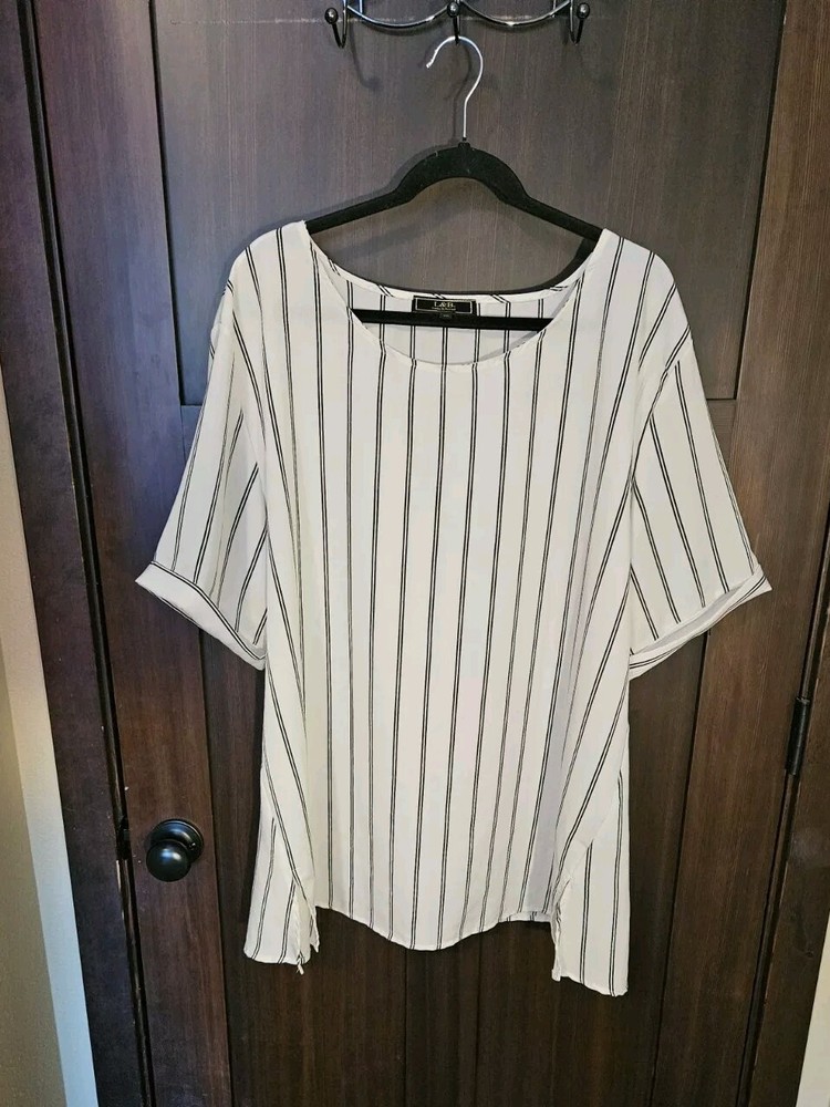 EUC Women's Plus White & Black Striped Tunic Top Blouse Shirt Size 3X
