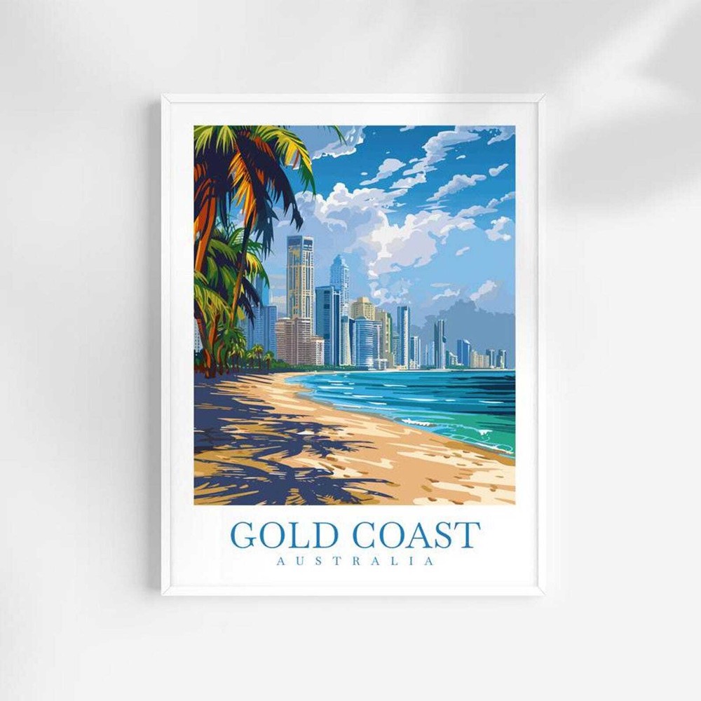 Gold Coast Travel Print Australia Poster Wall Art Gold Coast Home Dcor Gold