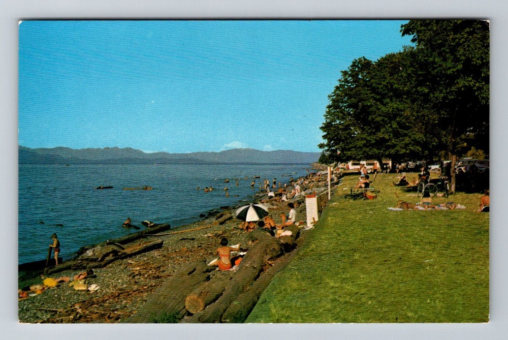 Canada- Qualicum B.C. Victoria Island Beach & Swimming Old Post Vintage Postcard