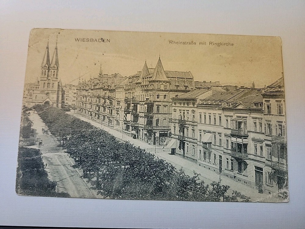 Vintage 1908 Wiesbaden Rheinstraße Ringkirche Postcard Easter Greeting to USA Dp