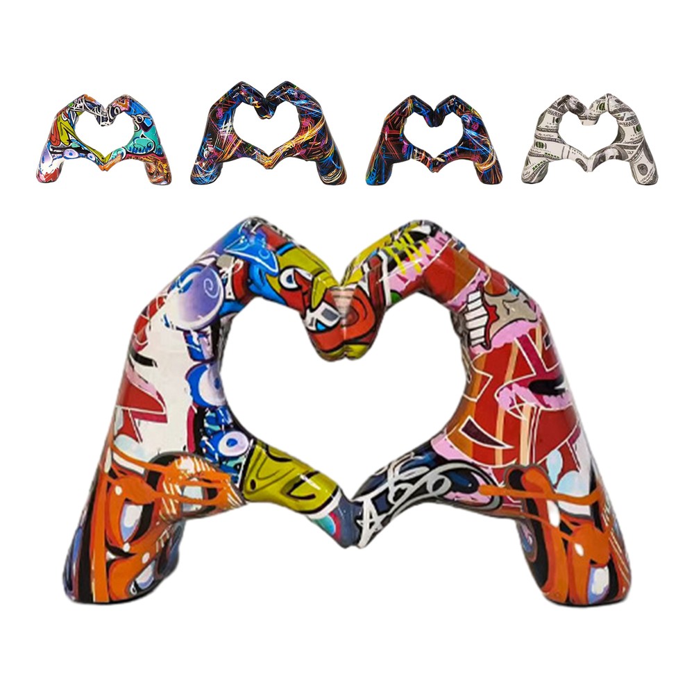 Heart Hands Sculpture Colorful Graffiti Love Gesture Ornament Art Figurines