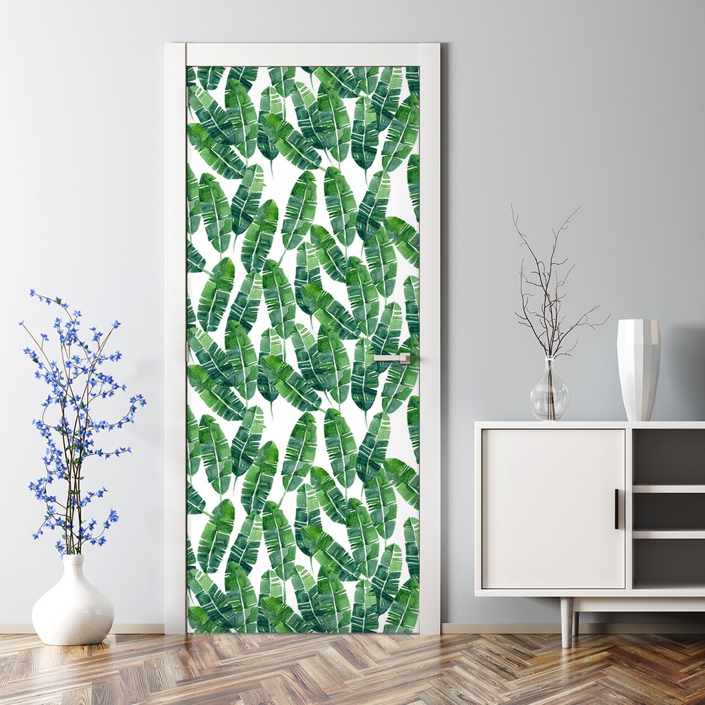 Bubble-free green tropical leaf door decal self-adhesive sticker