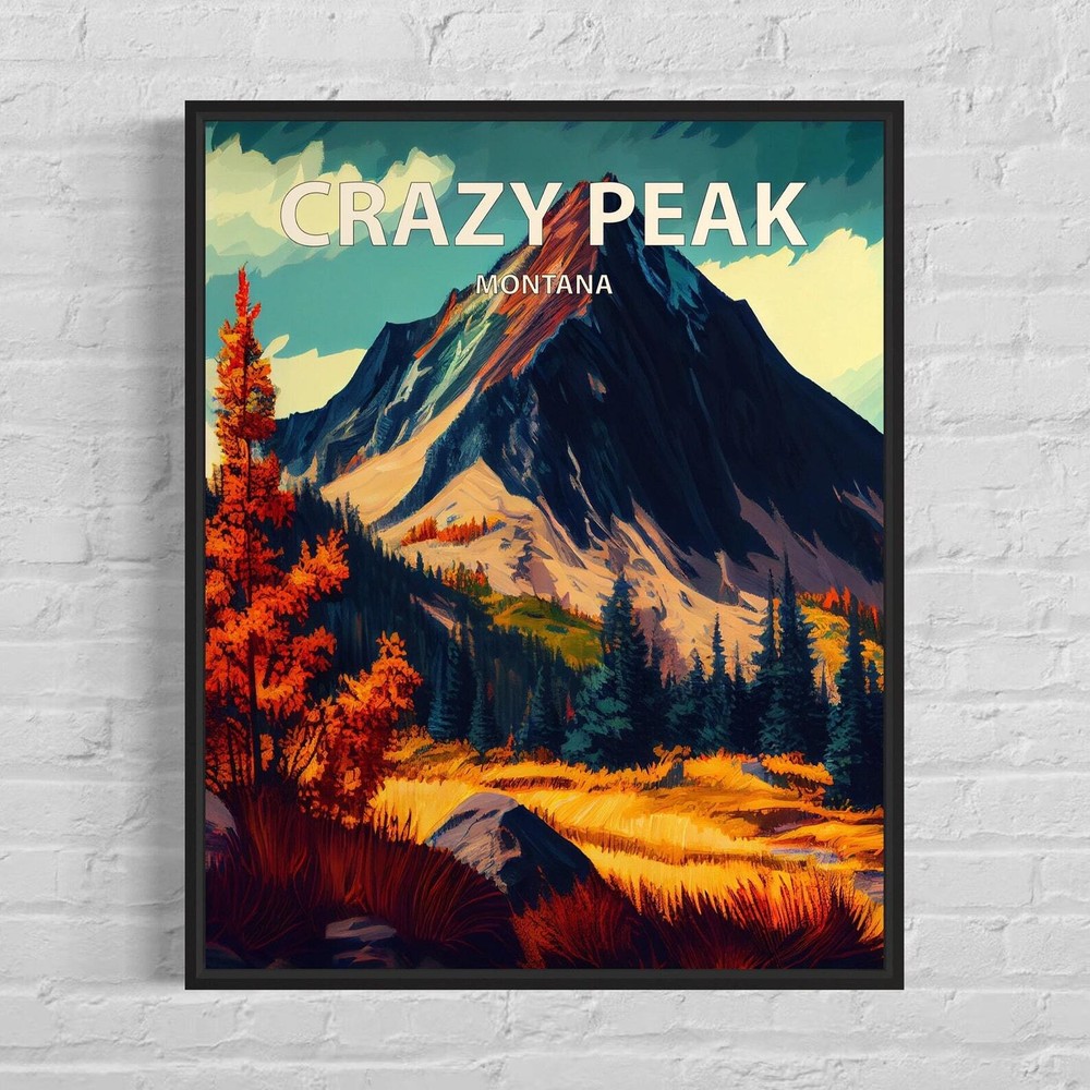 Crazy Peak Montana Retro Art Print Crazy Peak Wall Art Painting Crazy Peak