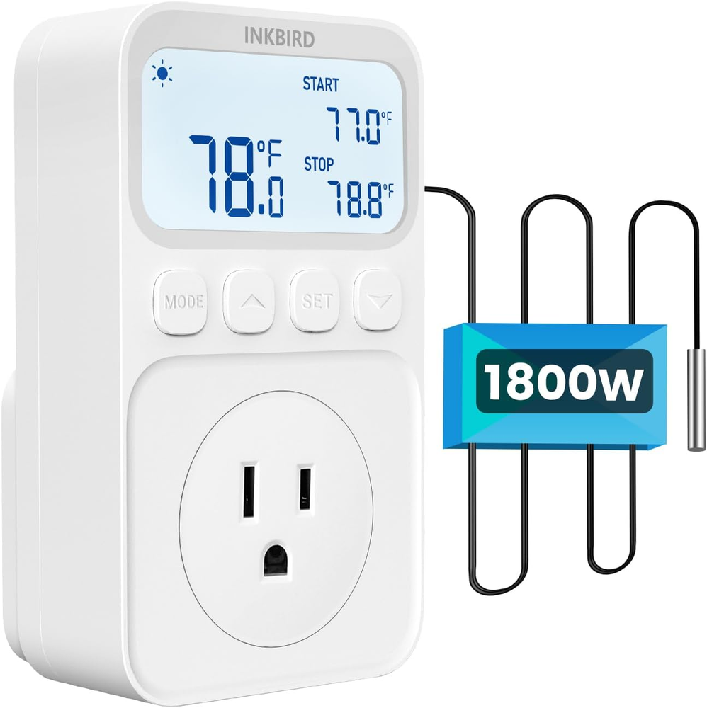 Plug in Thermostat 15A 1800W, Programmable Heating Cooling Digital Temperature C