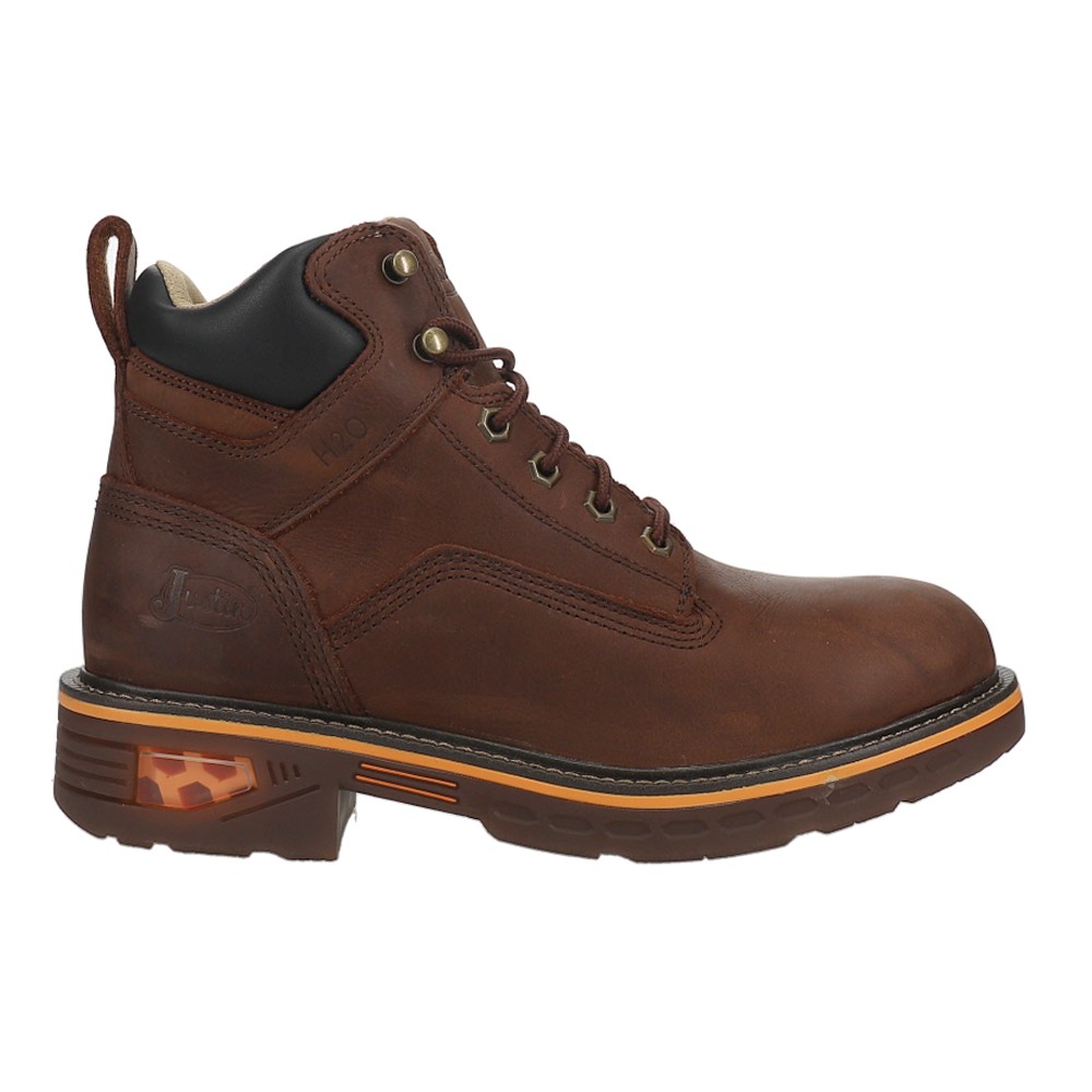 Justin Original Workboots Resistor 6 Inch Waterproof Soft Toe Mens Brown Work Boots