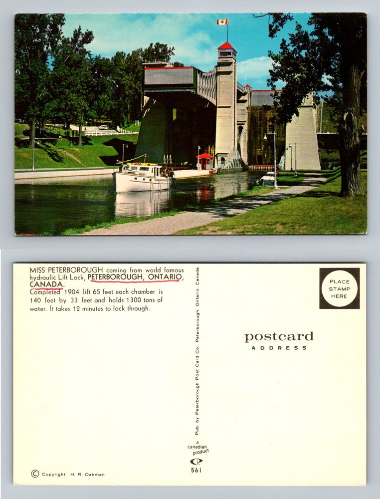 Peterborough, ON-Ontario, Hydraulic Lift Lock Canal Boat View Vintage Postcard