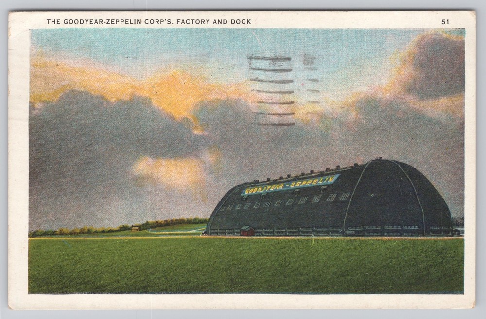 Goodyear Zeppelin Corp Factory Airship Dock Akron Ohio Postcard 1938