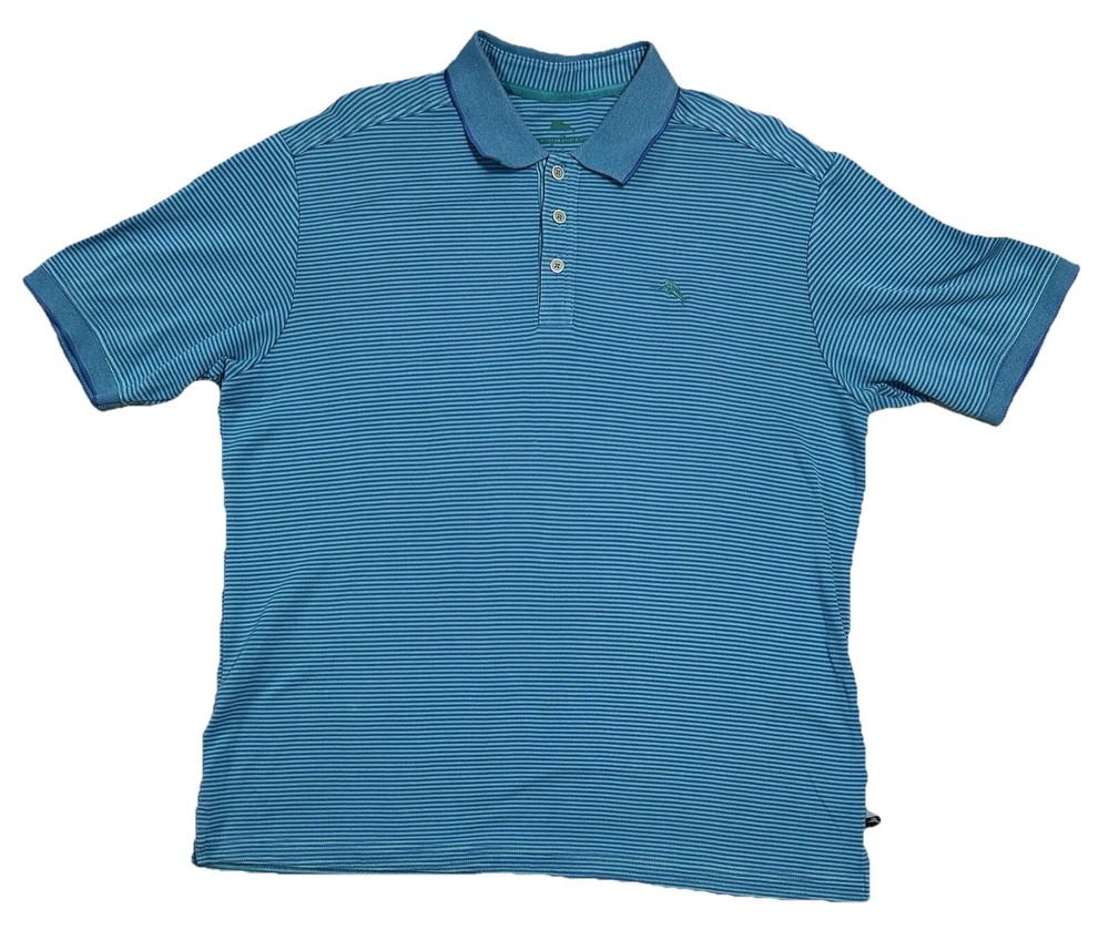 Tommy Bahama Shirt Men’s Size L Polo Striped Short Sleeve Teal