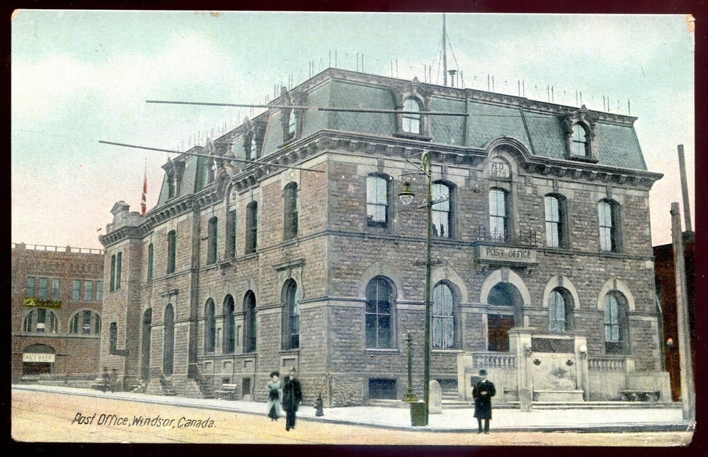 WINDSOR Ontario Postcard 1910s Street View Post Office