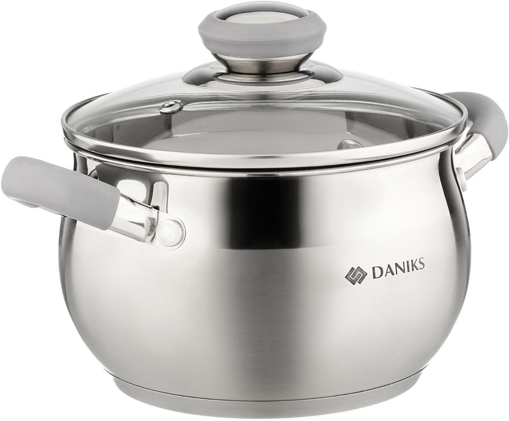Modern 2 Quart Stainl Steel Sto Pot with Glass Lid, Tri-Ply