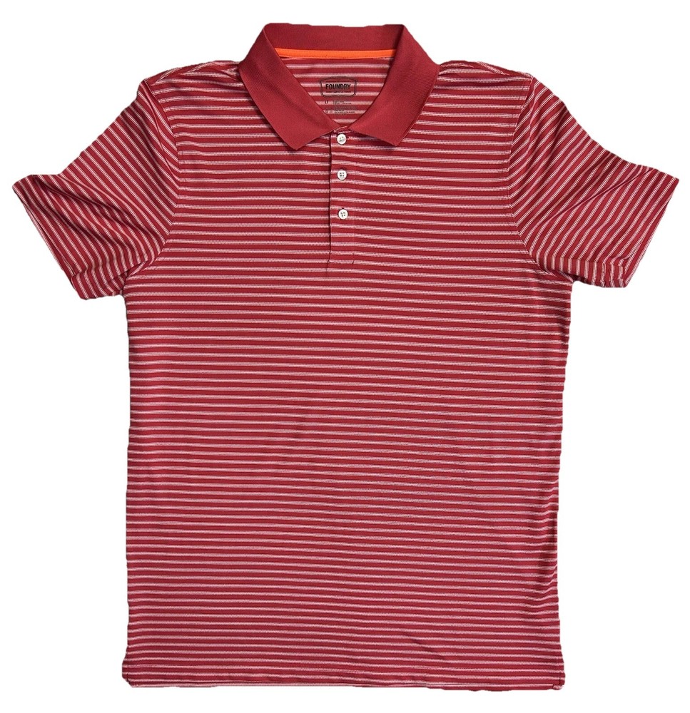 Foundry Performance Polo Red-White Stripped Polo Golf Shirt Men's LT Performance