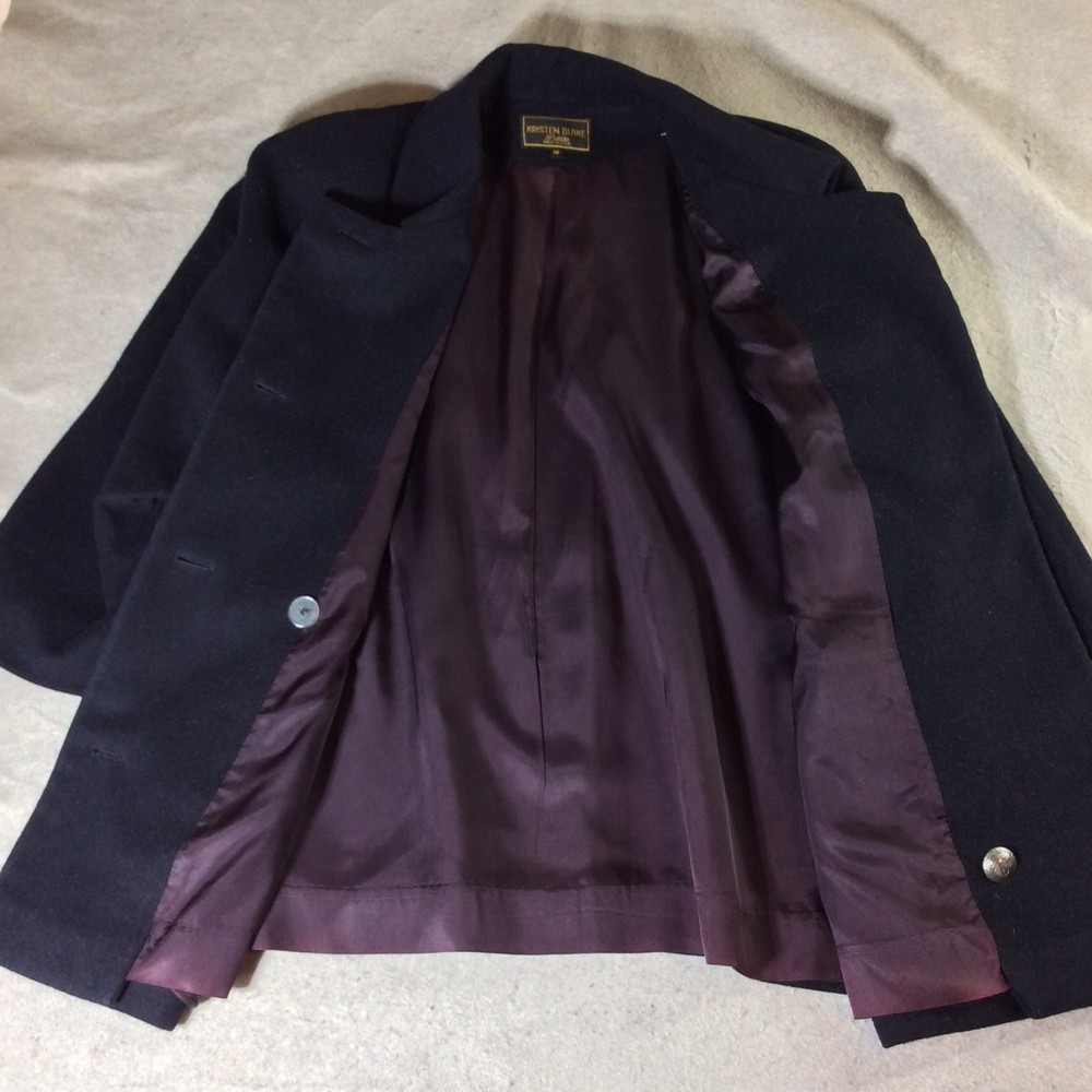 Kristen Blake Petite 100% Wool Coat Women's Sz 14P Navy Lined Silver Buttons USA