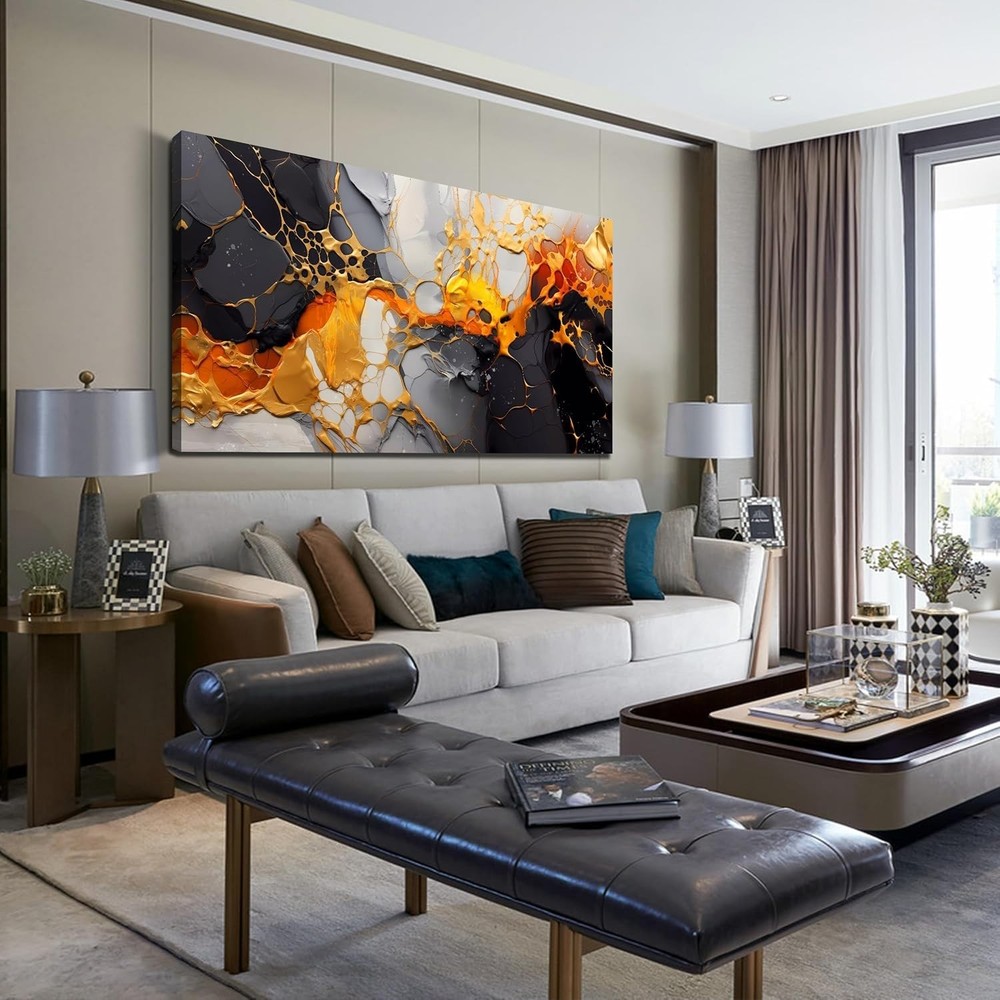 Abstract Canvas Wall-Art Living Room - Black and White Wall Decor - Marble Wall
