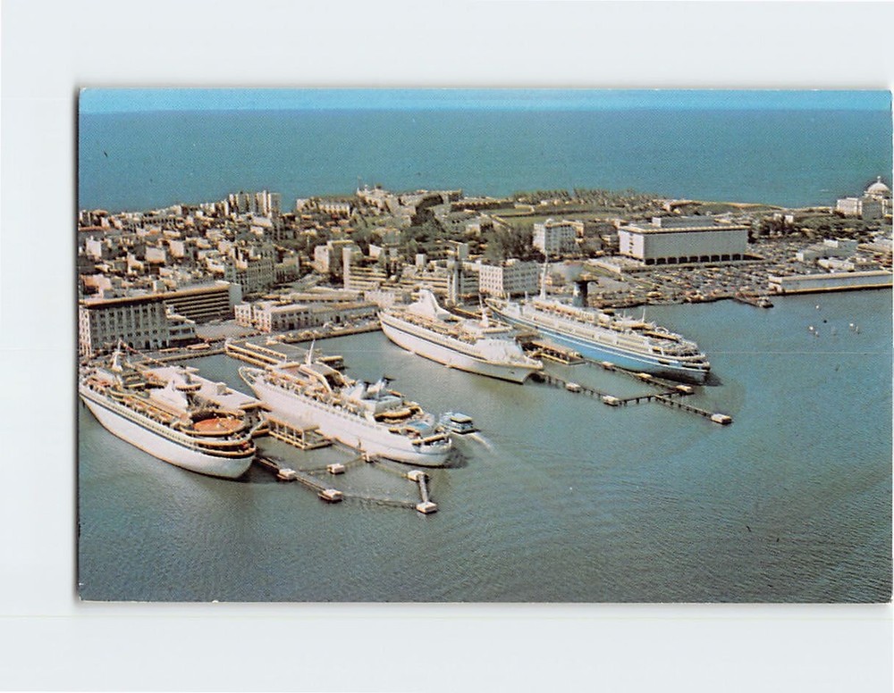 Postcard Aerial View Cruise Ship Piers Old San Juan Puerto Rico USA