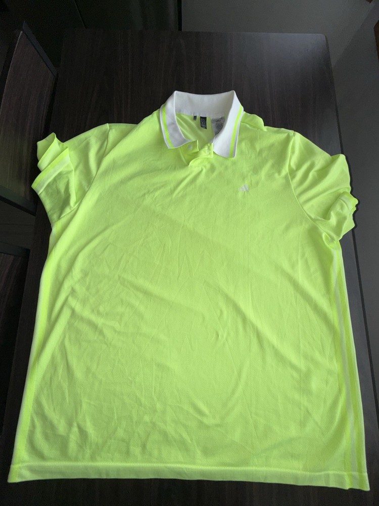 adidas Polo Shirt Neon Yellow White Collar Logo Men's Short Sleeve XL