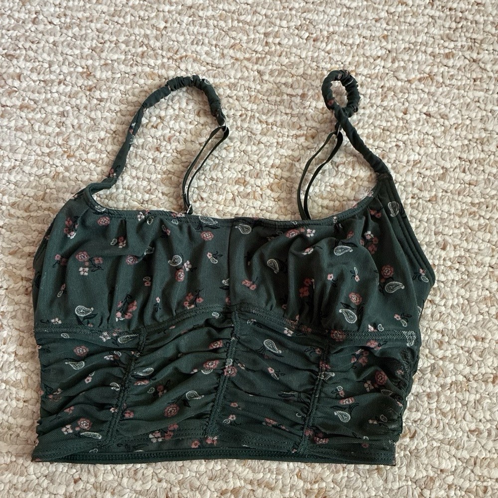 NWT Gilly Hicks Green Bustier Mesh Crop Top Adjustable Straps Women’s Size XS
