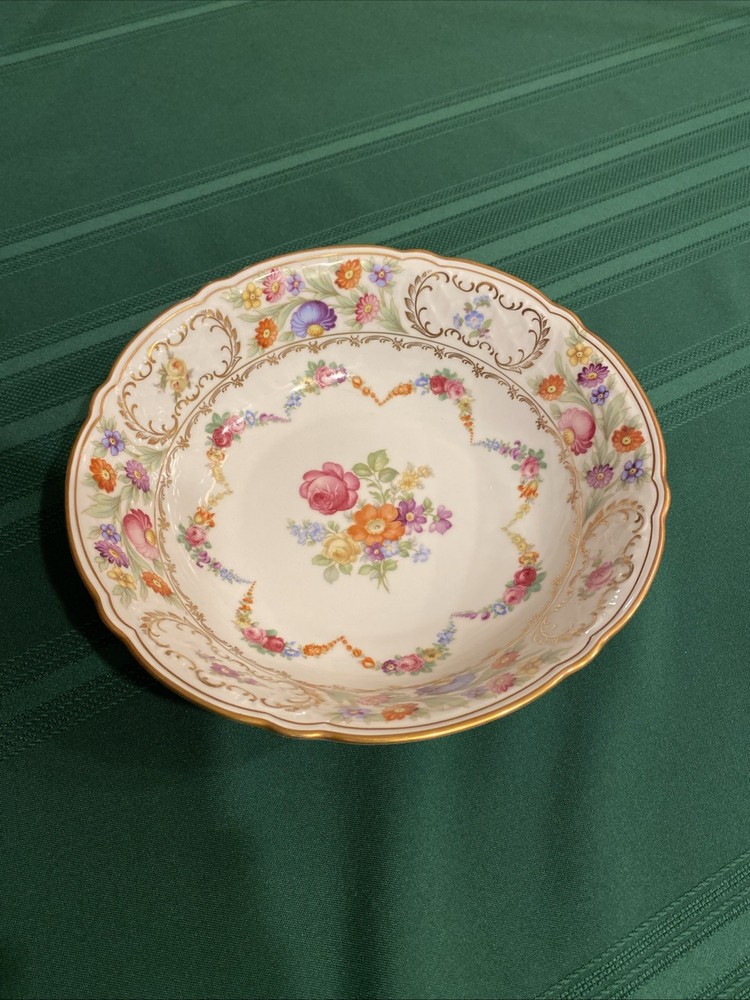Vintage Schumann Arzberg Dresden-Garland Flowers Round Vegetable Bowl 9” Germany
