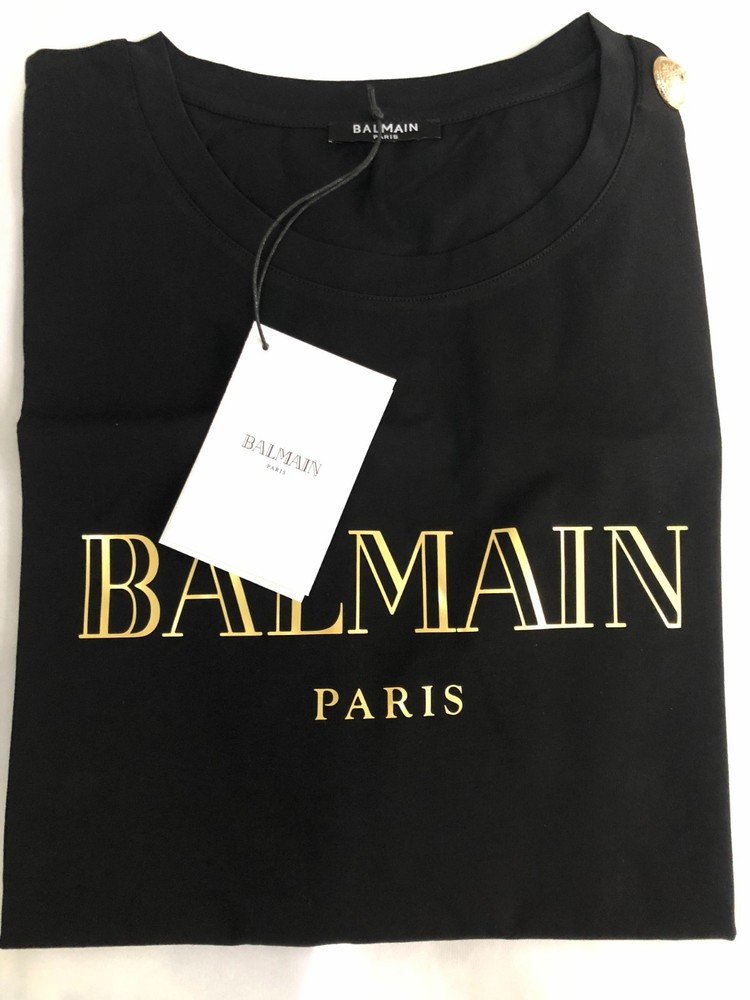 Balmain Paris Black Gold Logo T-Shirt Men’s Size 2XL