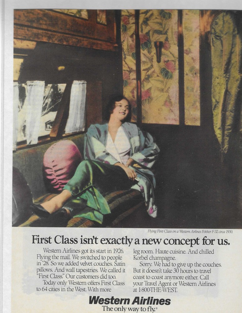 Flying First Class On Western Airlines Fokker F-32 Original Print Ad