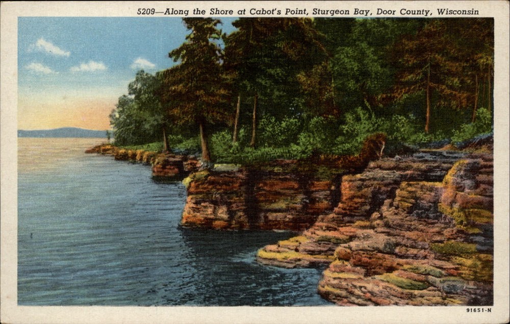 Sturgeon Bay Door Co Wisconsin Cabot's Point rock formations linen postcard