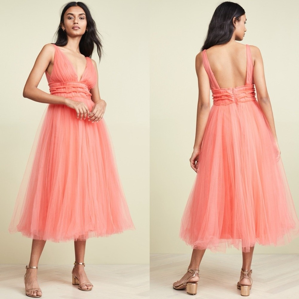 MARIA LUCIA HOHAN Ilyana Midi Dress In Coral Size FR 36/4