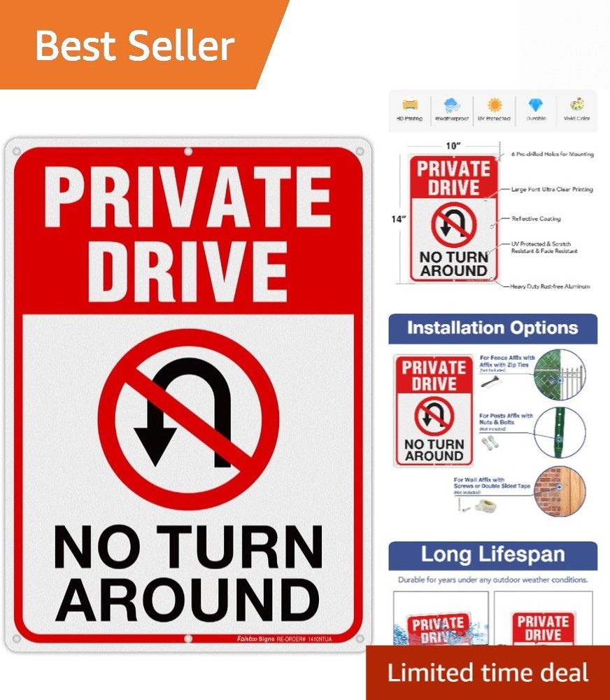 Reflective Private Drive Sign, No Turnaround - Durable 14x10 Aluminum Design