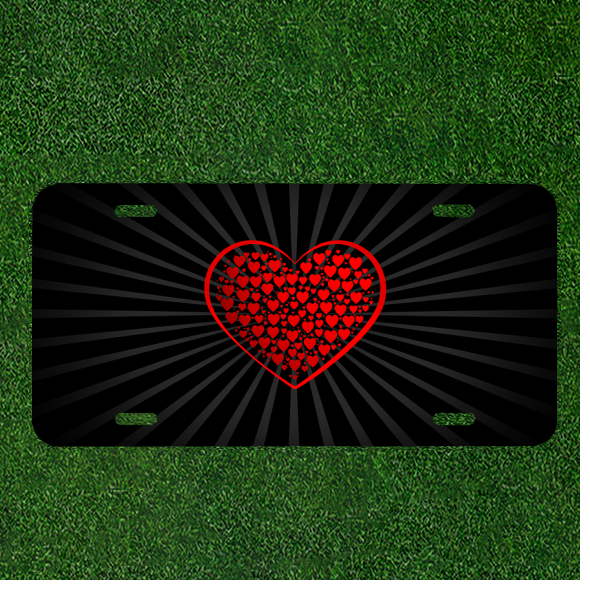 Custom Personalized License Plate Car Tag With Heart Black Background Hearts