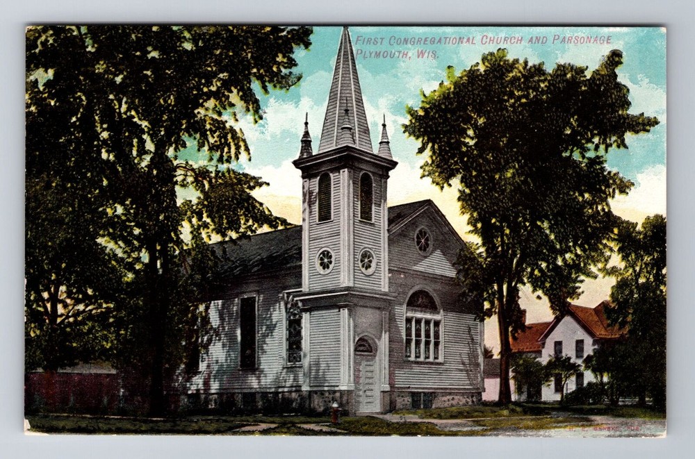 Plymouth WI-Wisconsin, First Congregational Church, Religion, Vintage Postcard
