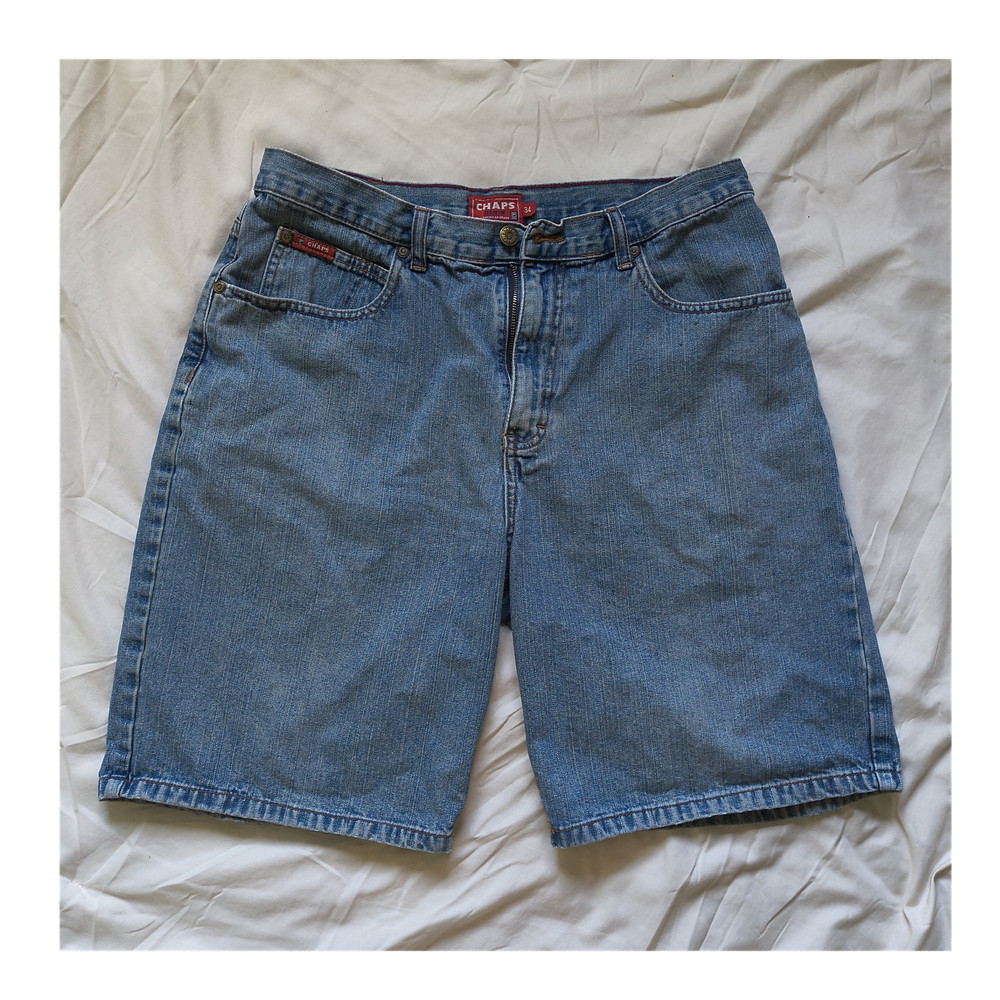 Chaps Men's Denim Jean Shorts Blue Flat Front 5-Pocket Zip Closure