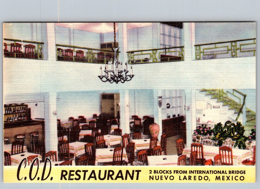 Vtg Linen Postcard C.O.D Restaurant Nuevo Laredo, Mexico 1950s