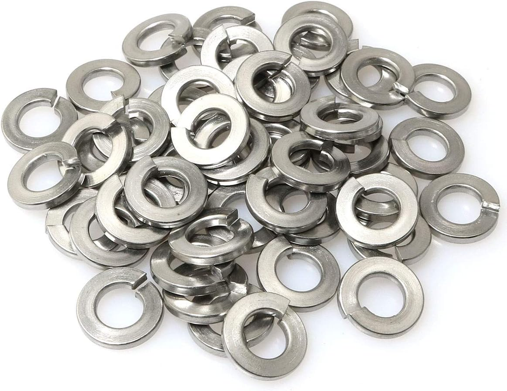 50Pcs 1/4 Inch 304 Stainless Steel Spring Washer Split Lock Washers, Silve