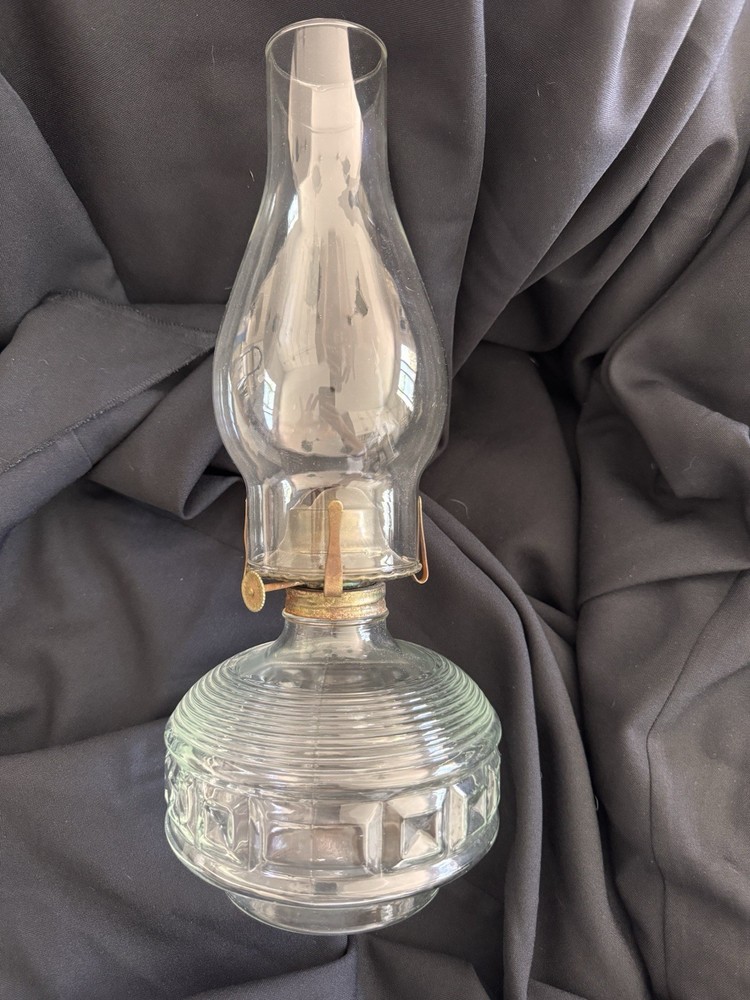 Vintage Pressed Glass Oil Hurricane Lamp