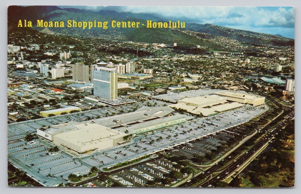 Vintage Ala Moana Shopping Center Honolulu Hawaii Postcard Color Aerial