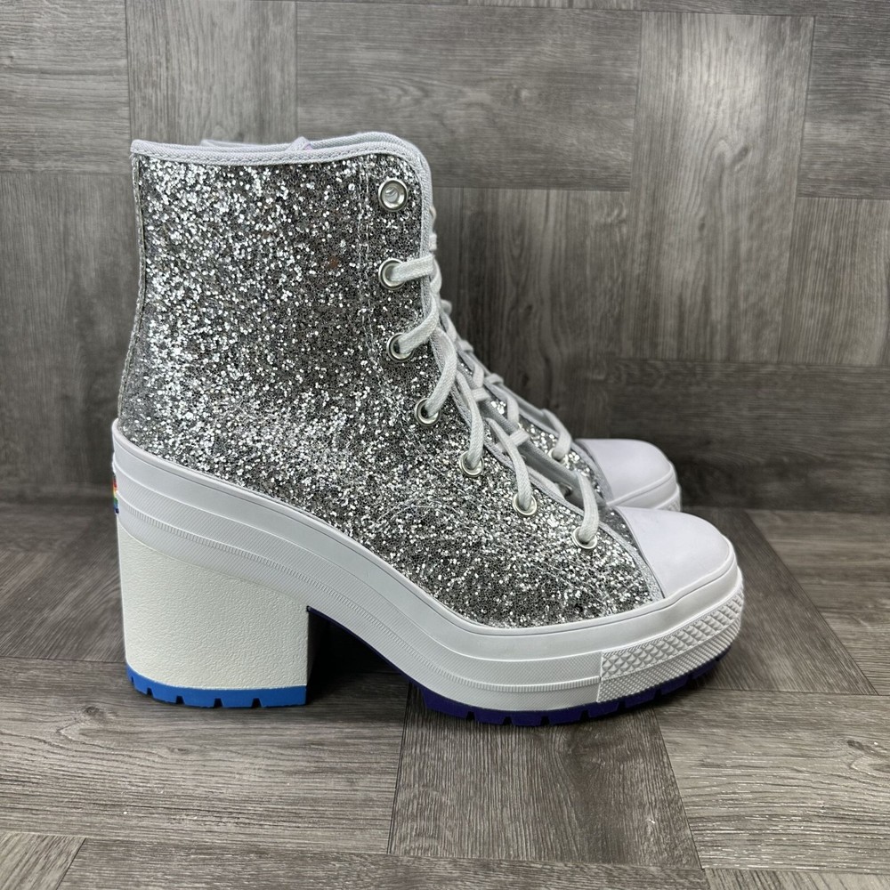 Converse 70 De Luxe Heel High Pride Silver Glitter Womens Size 9.5