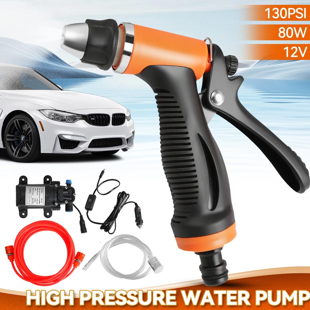 12V 80W Car Washer Portable Water Pump Kit Pressure Sprayer Cleaner Hose For Van