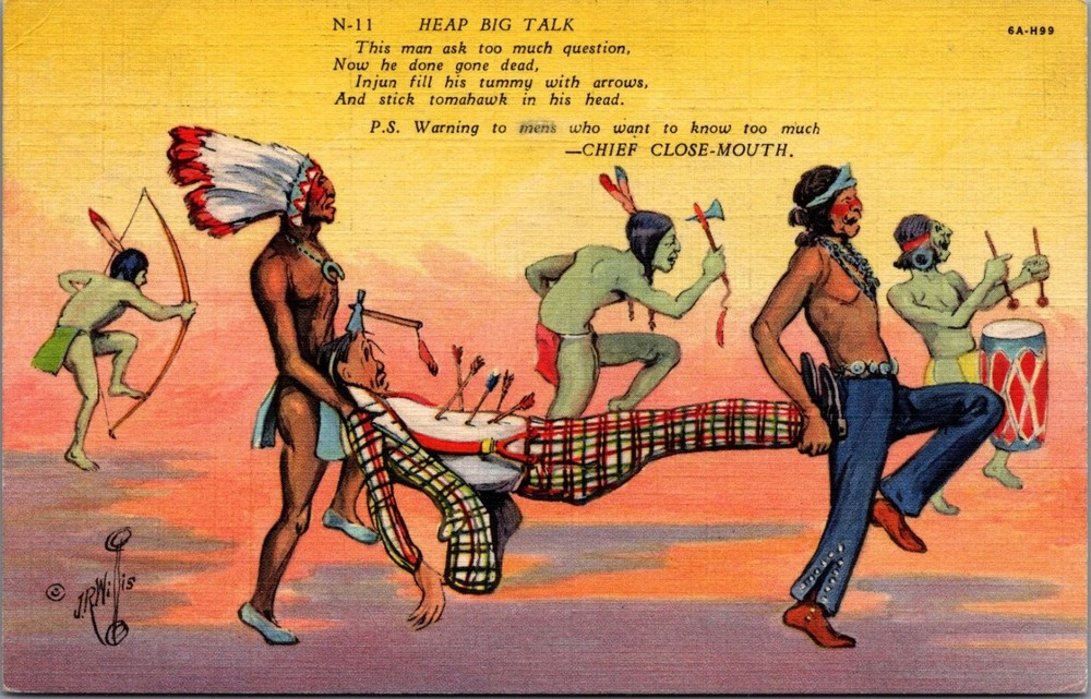 Vintage Curt Teich Humorous Native American Postcard 1936 Santa Fe NM