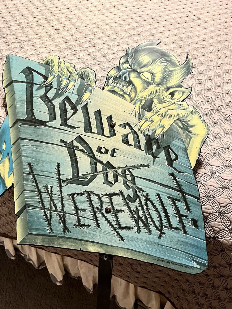 VTG 90's Halloween Werewolf Beware Yard Art Sign  Markee Jack-O’-Lantern 1998