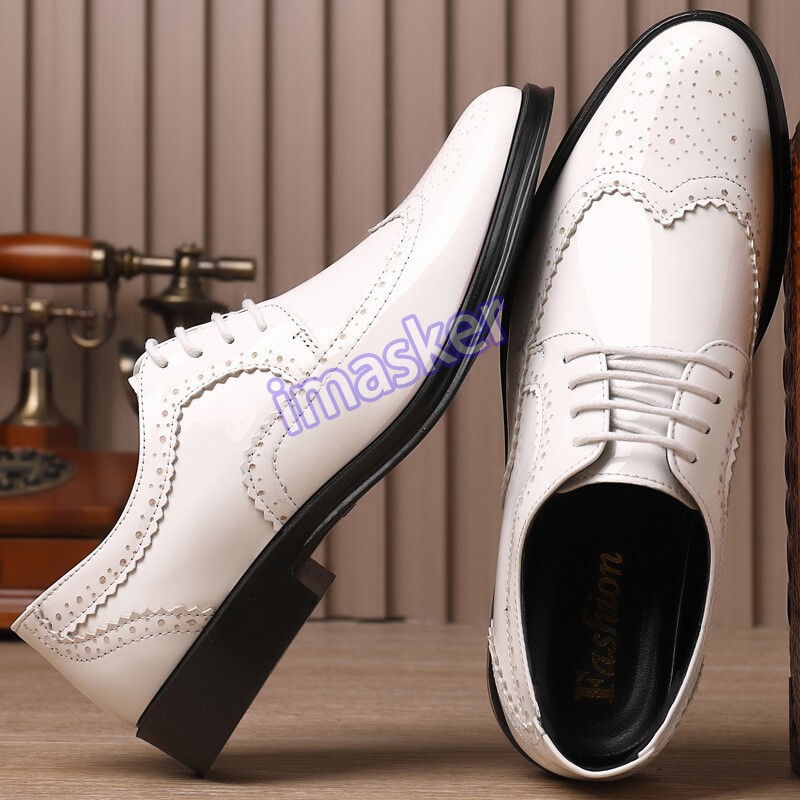 Men's Lace Up Faux Leather Wing Tip Pointy Toe Brogue Business Dress Shoes Hot