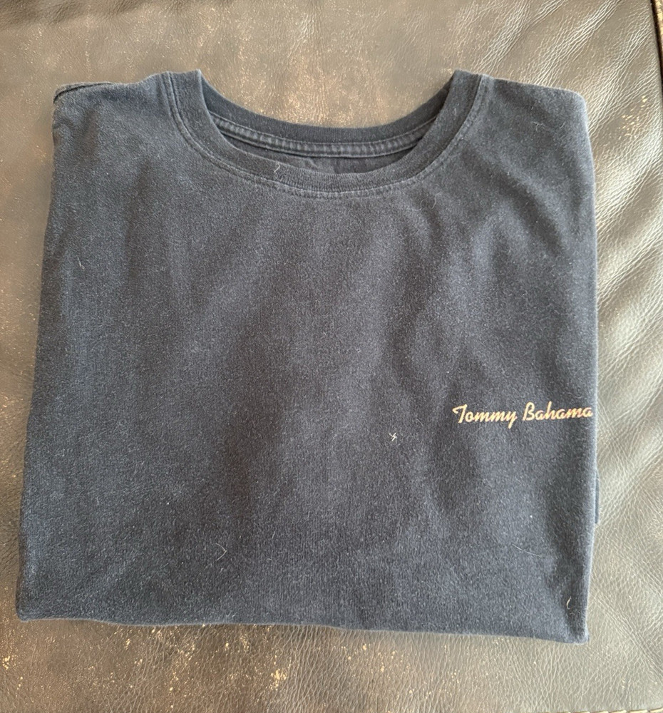Tommy Bahama Mens Large Black Logo Graphic T-Shirt Crew Neck Cotton Knit