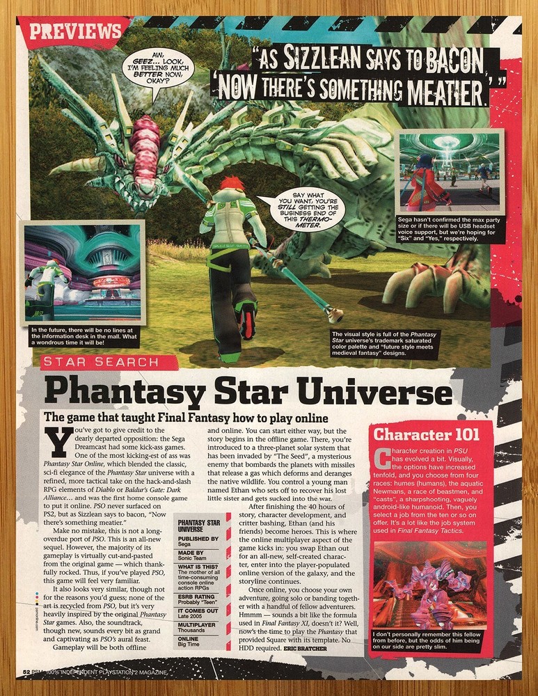 2005 Phantasy Star Universe PS2 Authentic Promo Art Print Ad Poster