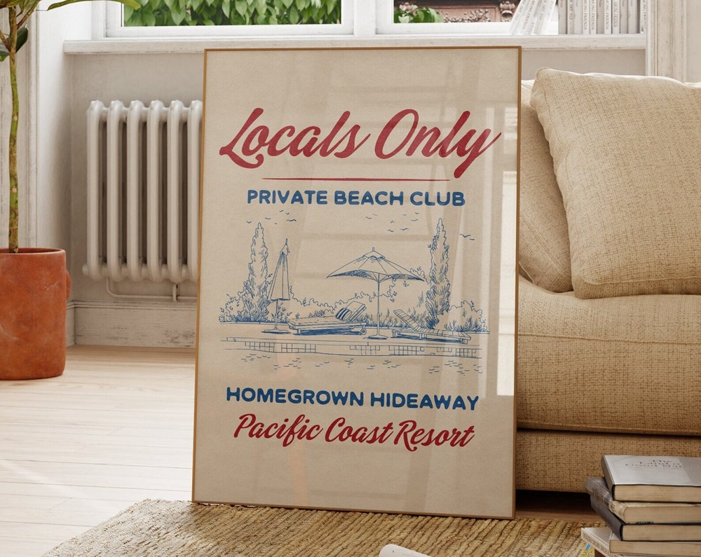 Locals Only Print Beach House Decor Printable Wall Art Nautical Decor Coastal
