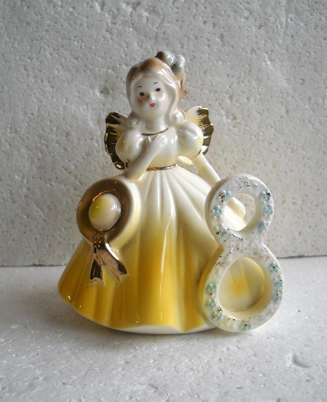 JOSEF ORIGINALS Applause Birthday Girl Angel Figurine Age 8 Yellow Dress