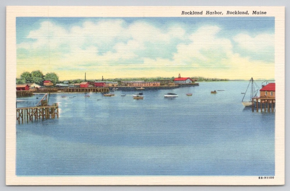 Rockland Harbor Maine Vintage Postcard Curteich Linen C.T. Art-Colortone