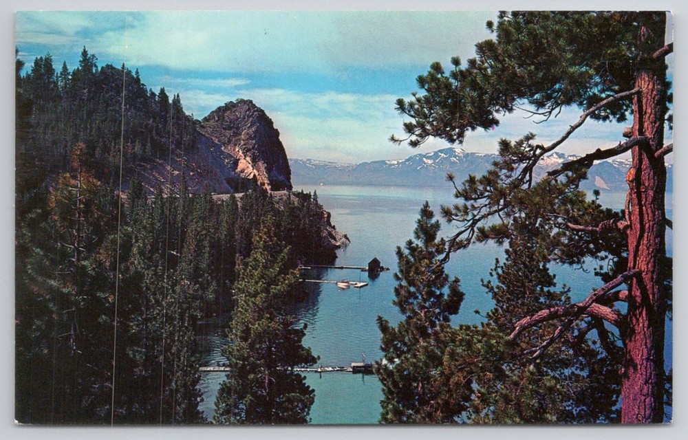Cave Rock Lake Tahoe Postcard Cross of Mt Tallac Plastichrome Chrome